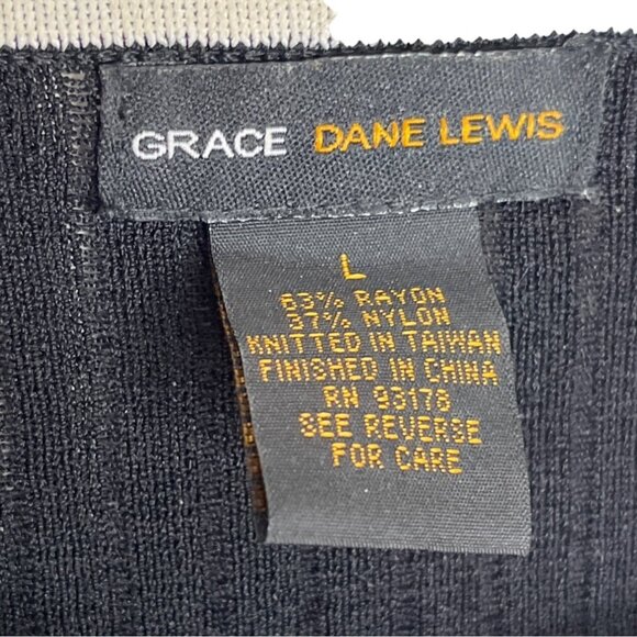 Grace Dane Lewis Large  Black/White Fine Knit Top Trim Zipper Front  86L - Picture 3 of 8